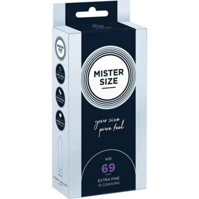 Imagen de Mister Size Pura Sensación: Paquete de 10 Preservativos Ultrasensibles (Preservativos Finos con Lubricante Sexual) Látex Natural y Talla Individualizada Talla: 69mm