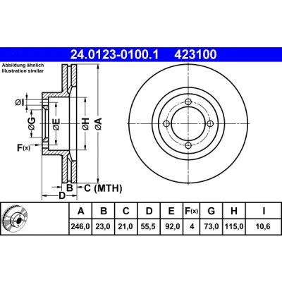 Imagen de ATE 24.0123 0100.1 Disco de freno 246,0 23,0 4 92,0 ventilado