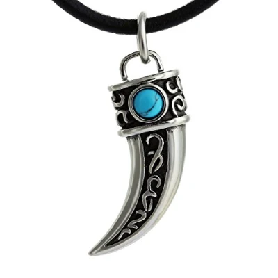 Imagen de Dondon Herren collar de piel y acero inoxidable con colgante diente terciopelo