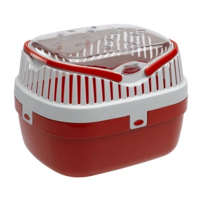 Imagen de Ferplast Trasportín para conejillos de Indias y otros roedores ALADINO MEDIUM Jaula viaje Indias, Plástico, Rejillas ventilación, Cómoda asa, 30 x 23 h 21 cm Rojo