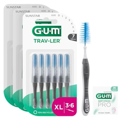 Imagen de GUM TRAV LER interdental brushes for thorough cleaning of all spaces bendable neck teeth and plaque removal 2.6 mm, ISO 7 3 x 6 pieces (with 1 Bonus Sample)