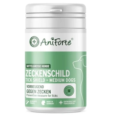 Imagen de AniForte Tick Shield para Perros (10 35kg) 60 cápsulas. Producto 100% Natural. Complejo de Vitamina B Que Actúa como Escudo Anti Garrapatas y Parásitos.