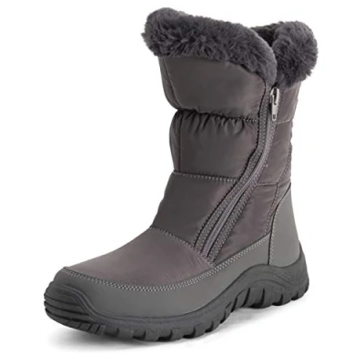 Imagen de Polar Mujer Espuma De Memoria Gemela Cremallera Apertura PEnerse NylEn Impermeable Gruesa Piel Sintética Forrada Invierno Lluvia Botas Nieve Gris UK5/EU38 YC0664
