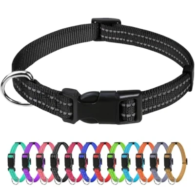 Imagen de TagME Collar Perro Ajustable,Collar Nylon Reflectante,para Caminar Correr Entrenamiento,para Cachorro,Negro,1.0cm De Ancho