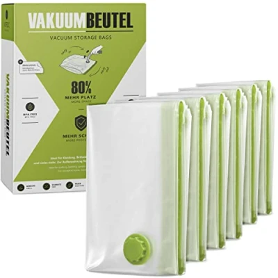 Imagen de NORDIC® bolsa vacío ropa 6 piezas (60x40cm + 70x50cm) Sin BPA y INCL. ETIQUETAS bolsas para guardar almacenaje de vacio