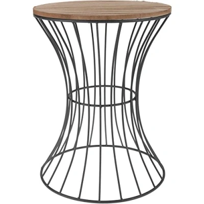 Imagen de Spetebo mesa auxiliar decorativa, de metal con tablero madera, ornamental estructura curvado, metal, Negro , 39.5 cm x 30