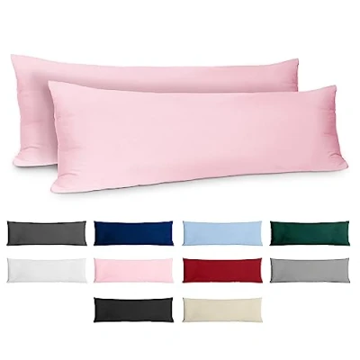 Imagen de Dreamzie Funda de Almohada 40x145 Algodón Reforzado (Pack 2) Rosa Tela Apretada 57 Hilos/cm² 40 x 145 Certificación Oeko Tex