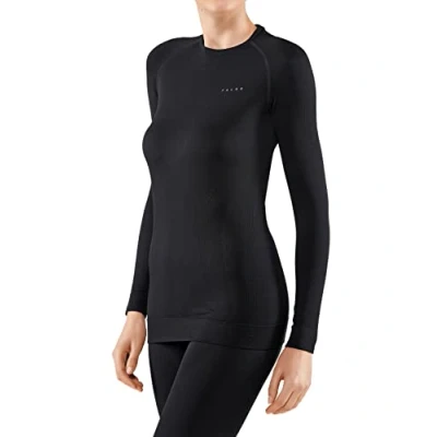 Imagen de FALKE Maximum Warm Round Neck W L/S SH hilo funcional secado rápido termo 1 pieza, Capa de base superior Mujer, Negro (Black 3000), L