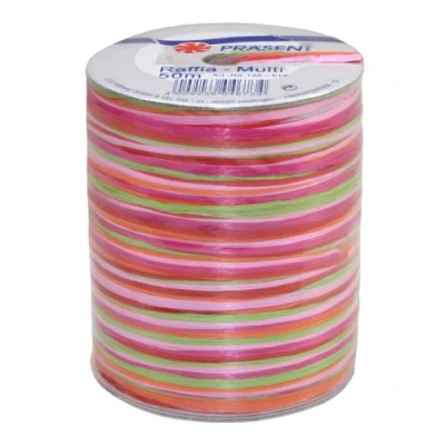 Imagen de C.E. PATTBERG PRÄSENT cinta regalo de rafia multicolor rojo verde rosa, 50 m decorativa para envolver regalos, decoración y manualidades versátiles creativas