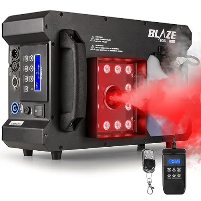 Imagen de BeamZ BLAZE1200 Máquina de humo vertical y horizontal, 1200 vatios, 24 LEDs 4 vatios RGBA, depósito 2,8L con indicador, modos DMX o autónomo, ideal para discotecas crear ambiente visual