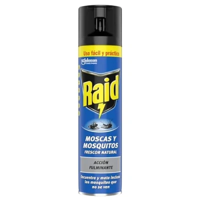 Imagen de Raid Spray Insecticida Aerosol para Moscas y Mosquitos, Frescor Natural. Eficacia inmediata. Unidad, 400ml