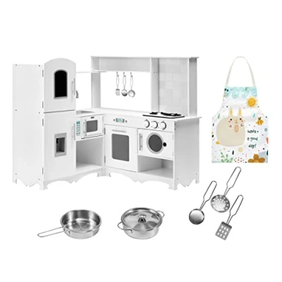 Imagen de Mamabrum Juguetes para bebés de Esquina Cocina Madera niños, Accesorios incluidos, Juguete simulación Juego Cocina, Color Blanco