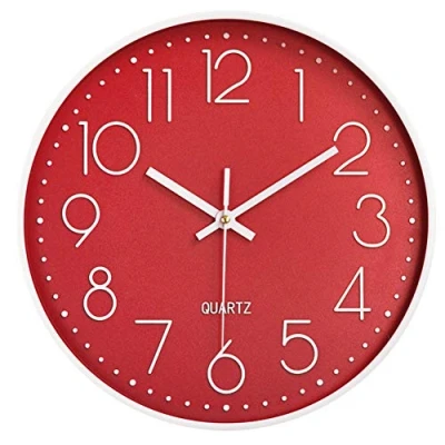 Imagen de Taodyans Reloj de Pared silencioso 30 cm, sin tictac, Cuarzo, Funciona con Pilas, Moderno y Redondo, para Oficina, Aula, Cocina, Sala Estar o Dormitorio(Rojo)