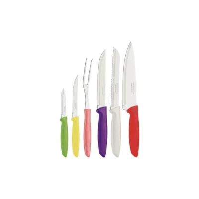 Imagen de Tramontina Juego de Cuchillos Plenus, para Comida, en Acero Inoxidable y Mangos Polipropileno, Colores Diferentes, 6 Piezas