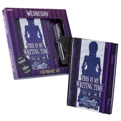 Imagen de Miercoles Addams Materiales Educativos, Diario Secreto Niña con Set de Bolígrafo Tinta Negra Cuaderno Libreta A5 Diarios para Escribir Wednesday Regalos Navidad