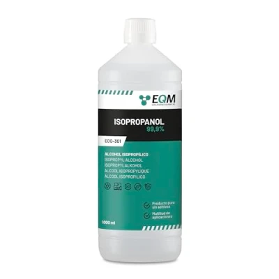 Imagen de EQM ECO 301 Alcohol Isopropílico 99,9% 1L Isopropanol Limpieza componentes electrónicos, objetivos y pantallas de resinas en impresión 3D Limpiacristales desengrasante