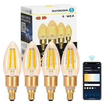 Imagen de Aigostar Edison Bombillas Alexa LED E14 Inteligentes 4.5W 470LM WIFI Bombilla Vintage C35 Filamento Regulable 2700K 6500K, compatible con Alexa/Google Home. ámbar 4 pack