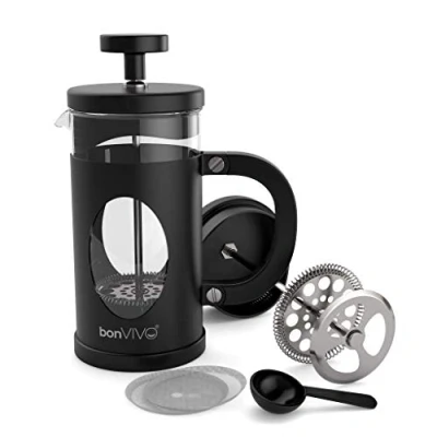 Imagen de bonVIVO GAZETARO I Cafetera Francesa, 350ml French Press de Vidrio y Acero Inoxidable Prensa Francesa Émbolo Manual sin Filtros para Café, Cebada Infusiones