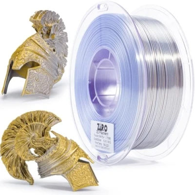 Imagen de ZIRO Filamento de Seda Doble Color Para Impresora 3D 1.75mm y Bolígrafo 3D, PLA Multicolor, 1kg(2.2lbs), Oro Plata