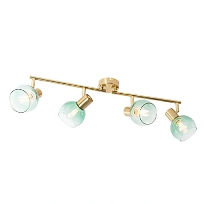 Imagen de QAZQA Art Déco Foco Deco dorado con cristal verde 4 luces Vidro Acero/Alargada Adecuado para LED Max. x 25 Watt