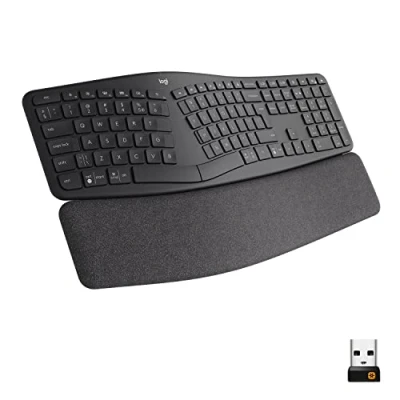 Imagen de Logitech ERGO K860 for Business, Teclado partido inalámbrico Diseño ergonómico, Tecnología Logi Bolt segura, Bluetooth, Certificación global, Windows/Mac/Chrome/Linux, QWERTY US Internacional Gris