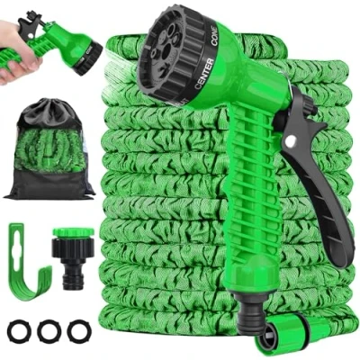 Imagen de LINGKY Manguera Jardín Extensible, Mangueras Extensible 15M con Pistola Rociadora de 7 Funciones, Conectores 3/4&quot; y 1/2&quot; Sin Enredos Ideal para Jardinería Hogar (15M,Verde)