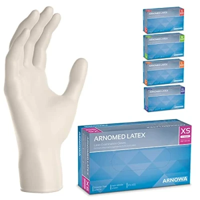 Imagen de ARNOMED guantes de latex XS, blancos, 100 unidades/caja, sin polvo, desechables, talla S, M, L y XL, caja desechables