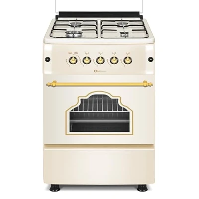 Imagen de SOLTHERMIC 50 CM ANCHO F5S40G2 COCINA GAS COLOR CREMA CON MANDOS DORADOS / 4 FUEGOS ENCENDIDO AUTOMATICO/GAS BUTANO Y CIUDAD/ALTA GAMA