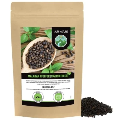 Imagen de pimienta malabar (250g), tigre, negra en grano de cultivo controlado, probada laboratorio malabar, 100% tigre pura y natural
