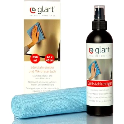 Imagen de Glart 45ER limpiador de acero inoxidable 250ml y paño microfibra, blanco, normal todo en uno