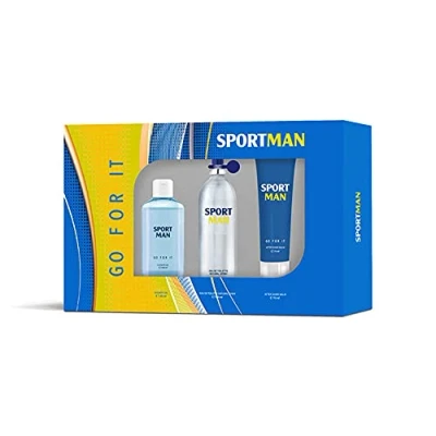 Imagen de SPORTMAN Go For It, Estuche de Regalo Hombre, Colonia 150 ml + Gel Baño 100 After Shave 75 ml, Eau Toilette Natural y Masculina, Aroma Cítrico, Fragancia Fresca, Deportiva Duradera