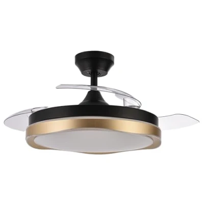 Imagen de Abrila Ventilador DC BLONDI Color Blanco/Oro con tres Aspas Desplegables 6 Velocidades Ajustables 3 Temperaturas de Luz Mando a Distancia Incluido