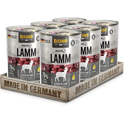 Imagen de BELCANDO Baseline Cordero [6 x 400 g] Comida húmeda para perros, sin cereales, 70% de carne y despojos, perros adultos