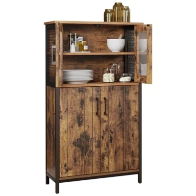 Imagen de VASAGLE Armario Almacenaje, Aparador, Estante Ajustable, de Baño, Estructura Acero, para Salón Cocina, Estilo Industrial, Marrón Rústico y Negro LSC260B01