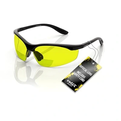 Imagen de voltX &#039;CONSTRUCTOR&#039; Gafas de seguridad Lectura BIFOCALES que cumplen con la certificación CE EN166F / para Ciclismo (AMARILLO dioptría +3.0) incluye cuerda Reading Safety Glasses