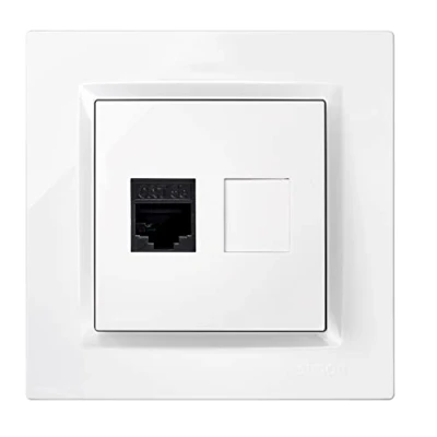 Imagen de Simon Toma RJ45 Cat 5e, Enchufe de Empotrar, Conector Cable Ethernet, Parerd Empotrable, Serie 10, Fácil Instalar, Incluye Marco, Tapa y Mecanismo, Color Blanco