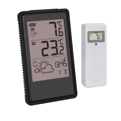 Imagen de TFA Dostmann Estación meteorológica inalámbrica con transmisor exterior, 35.1170.01, previsión e indicador de tendencia, reloj por radio fecha, termómetro interior, 433 MHz, alcance