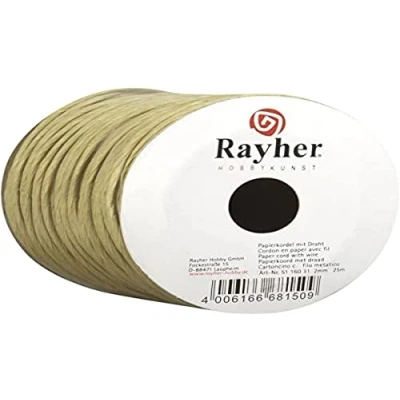 Imagen de Rayher Hobby 5116031 Cordón de Papel con Alambre 2 mm diámetro, Rollo 25 m, Natural, Inserto Alambre, para Manualidades