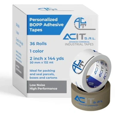 Imagen de ACIT cinta adhesiva personalizada, de embalaje para paquetes y cajas mudanzas, personalizada con logotipo, 36 rollos, 1, 2 o 3 colores, 132 m (1 COLOR)