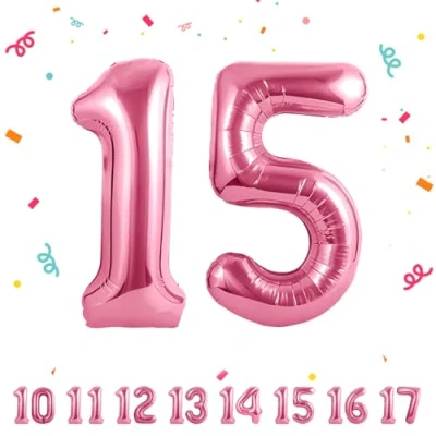 Imagen de Globos de 15 cumpleaños,Rosa pulgadas Globo número, decoraciones número cumpleaños para hombre y mujer, inflable lámina Rosa