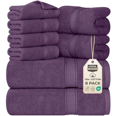 Imagen de Utopia Towels Juego de Toallas Premium 8 Piezas, 2 baño, Mano y 4 toallitas Algodón Calidad del Hotel, súper Suave Altamente Absorbente (Ciruela)