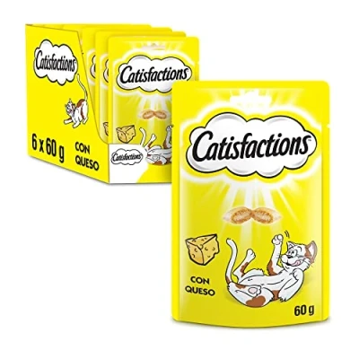 Imagen de Catisfactions Premios para Gatos, Sabor Queso (Pack de 6 x 60g)