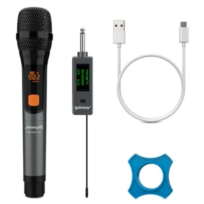 Imagen de Audibax Missouri Free Hand UHF Micrófono de Diadema Inalámbrico con 4 Frecuencias Seleccionables Receptor 8 Horas Autonomía Recargable USB Tipo C