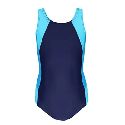 Imagen de Aquarti Bañador de Baño para Niñas Deportivo Una Pieza, Azul Oscuro/Turquesa/Azul, 158