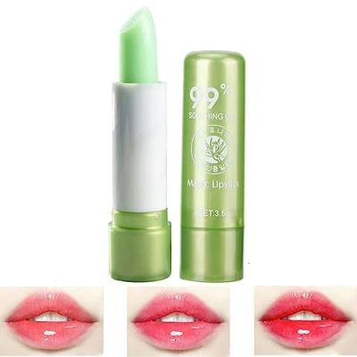 Imagen de Barra de Labios Aloe Vera, Bálsamo Labial Hidratante con Cambio Color Maquillaje Larga Mágica Brillo