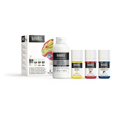 Imagen de Liquitex Professional Aditivos Set de Técnica Pouring Medium Iridiscente, Alisado Iridiscente 237ML + Pintura Acrílica Soft Body en 3 Colores