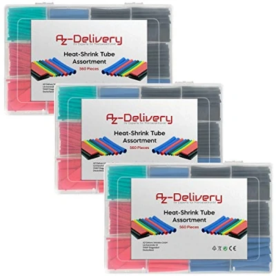 Imagen de AZDelivery 3 x Set de Tubo Termoretractil 560 Piezas. Tubos Termorretráctiles 5 Colores, Funda para Cables Contraccion 2:1, Envoltura Alambre en 12 tamaños con E Book Incluido!