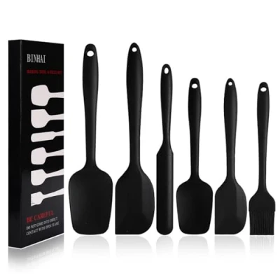 Imagen de BINHAI Juego de espátulas silicona Negro 6 piezas Espátula goma antiadherente con núcleo acero inoxidable resistente al calor utensilios cocina para cocinar