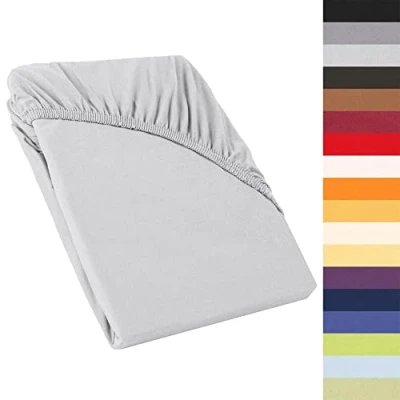 Imagen de CelinaTex Perla Sábana Bajera Ajustable para Cama con somier, 120 x 200 130 cm, algodón Mako, 160 g/m², Color Gris Plateado