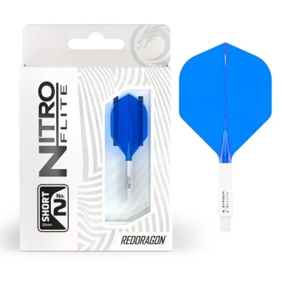 Imagen de RED DRAGON Dardos Nitro Flite Integrated Flight &amp; Shaft System No.2 Forma y diseño Color blanco azul, longitud corta